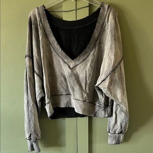 Gray V-Neck Women's Top